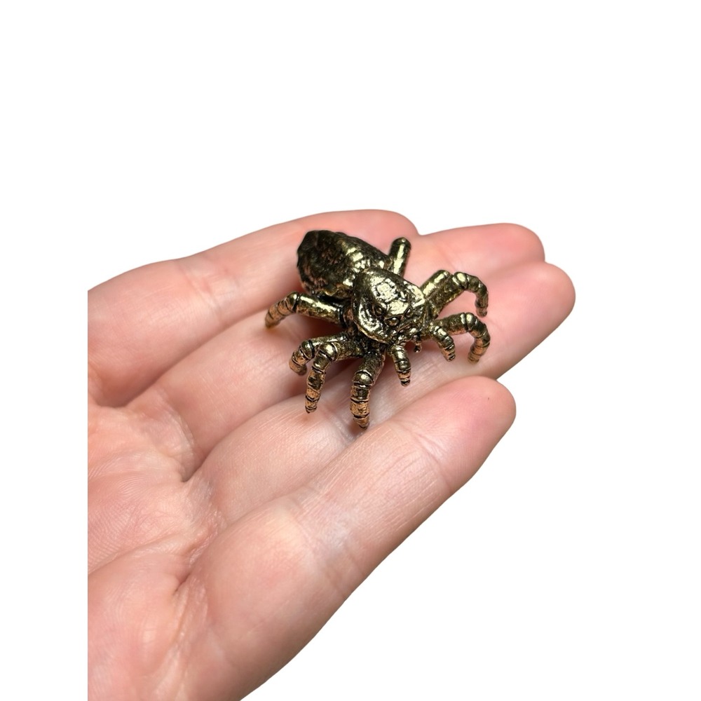 Vintage Brass Spider Figurine Miniature Realistic Insect Paperweight Gold Tone